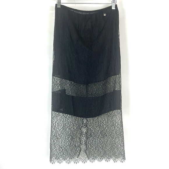 Chanel 17/SS Runway Black Lace Striped Midi Skirt - Picture 2 of 11